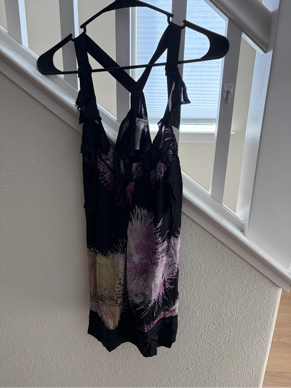 Diane Von Furstenberg Black Sleeveless Blouse with Purple & Blue Burst Print - Picture 3 of 5